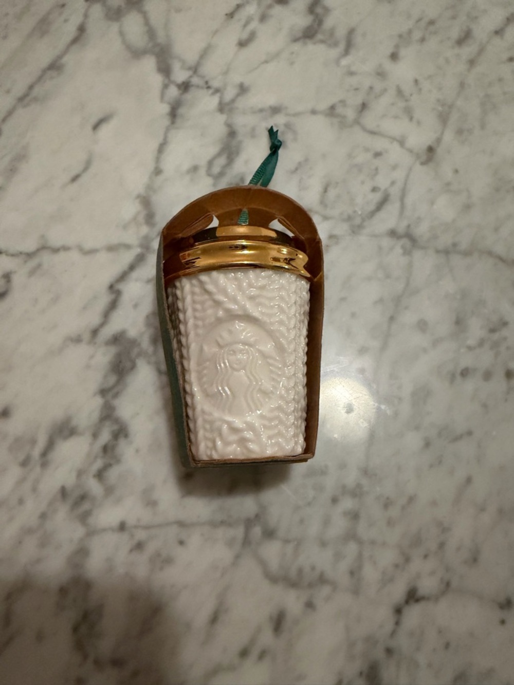 Starbucks White & Gold Cable Knit Sweater Ornament